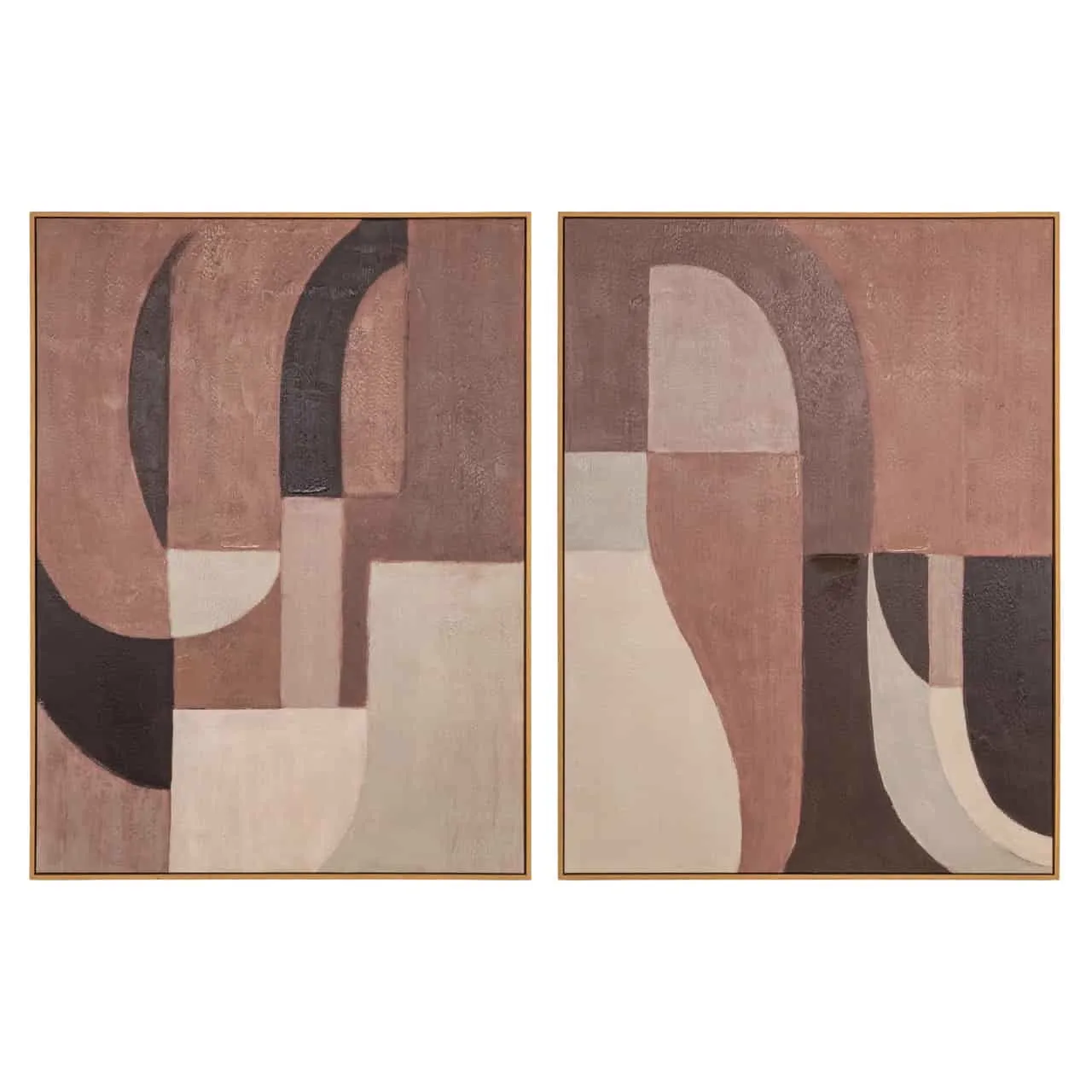 Wall art Tatu right brown, ein abstraktes Gemälde in Braun-, Beige- und dunklen Tönen, neben einem linken Panel - Richmond Interiors