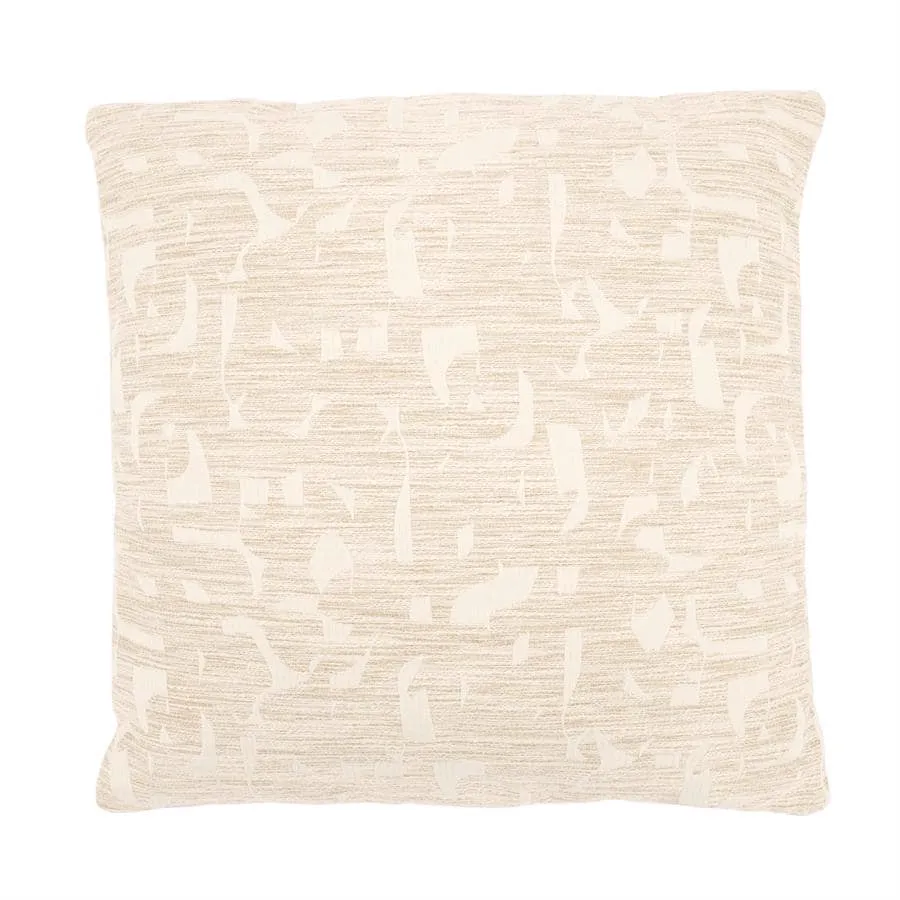 Kissen Dara, ein quadratisches Kissen mit abstraktem Muster in Beige und Creme, auf weißem Hintergrund fotografiert - By-Boo