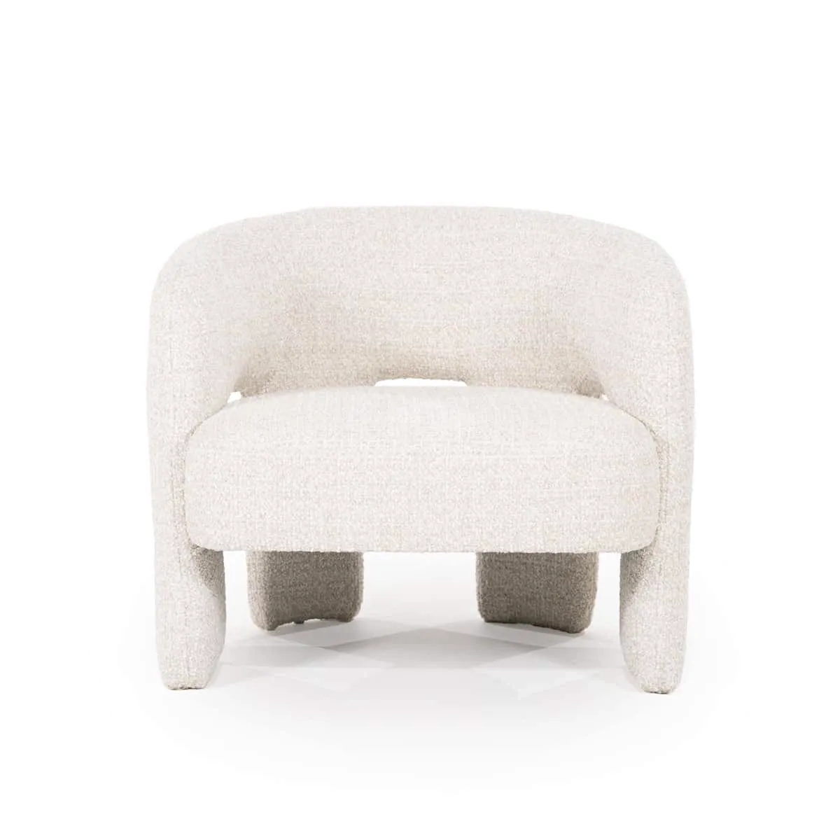 Sessel Hamilton - Beige Asti mit abgerundetem Design und gepolsterten Beinen, auf weißem Hintergrund - Eleonora
