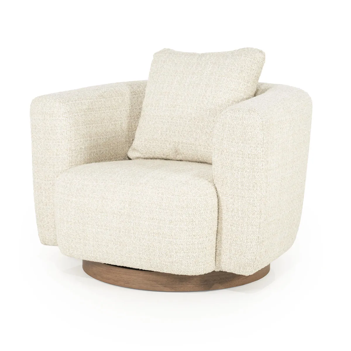 Sessel Jordan - beige Asti auf weißem Hintergrund, mit einem Kissen und einem hölzernen Drehfuß - Eleonora