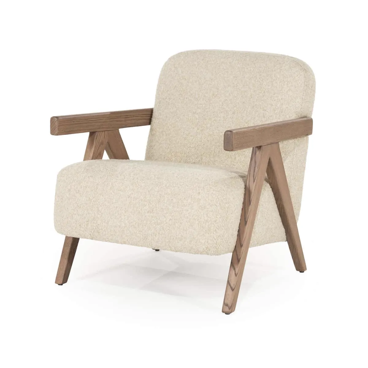 Sessel Francis - beige Flou mit Holzarmlehnen und -beinen auf weißem Hintergrund - Eleonora