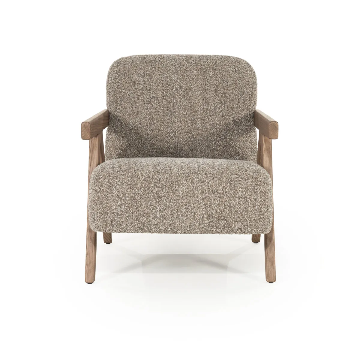 Sessel Francis - taupe Flou mit Holzarmlehnen und -beinen auf weißem Hintergrund - Eleonora
