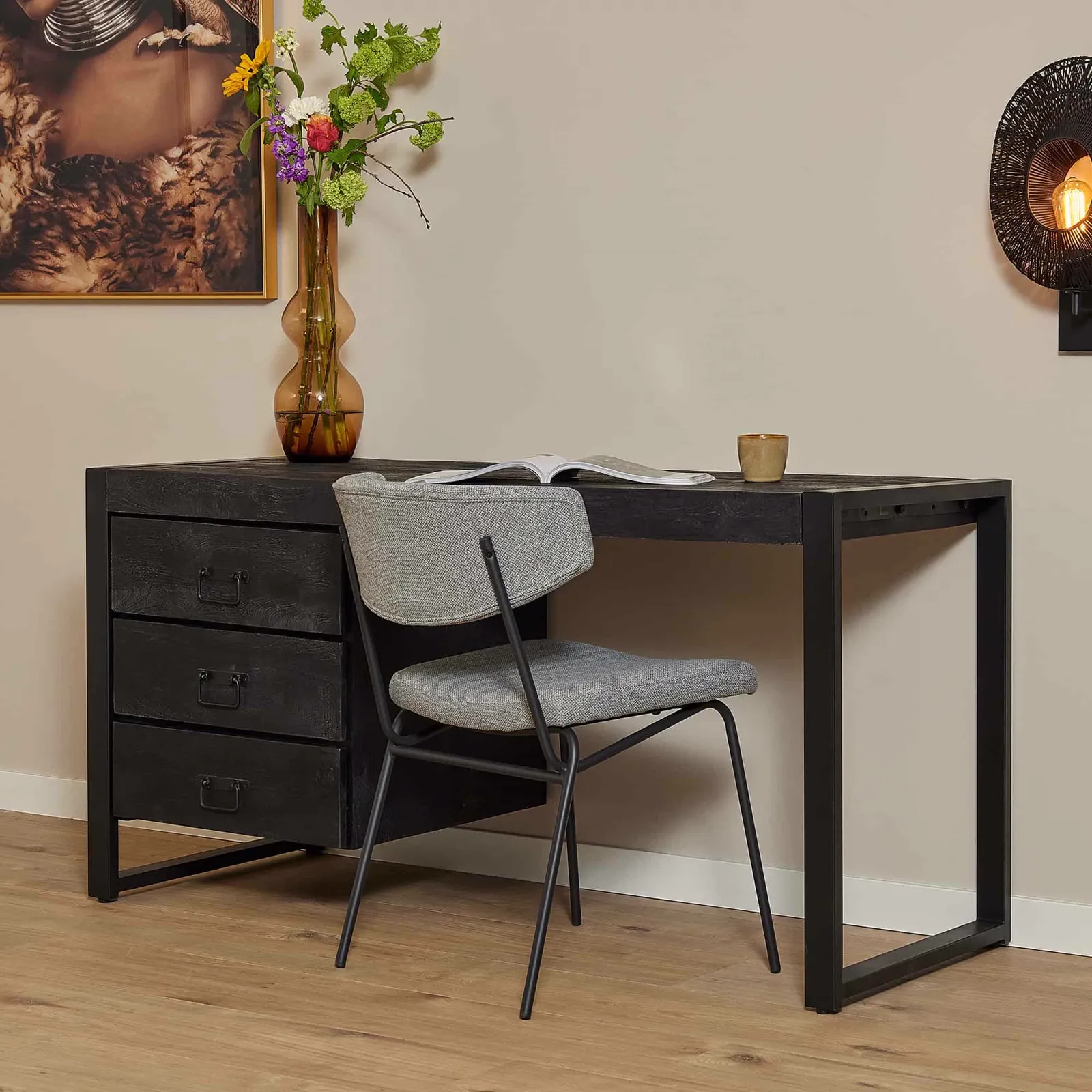 Boaz Desk in Black Mango Wood 145 cm - Starfurn