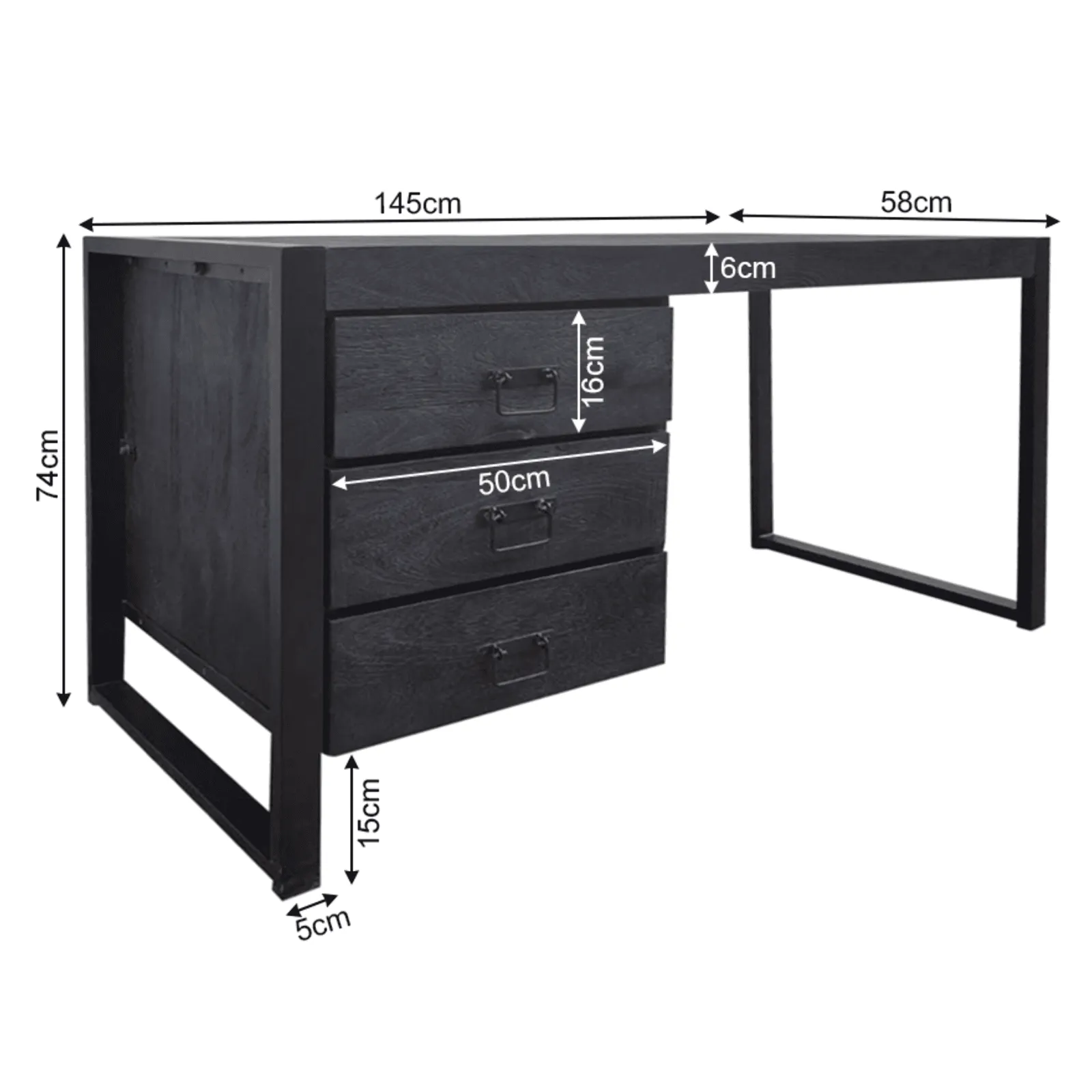 Boaz Desk in Black Mango Wood 145 cm - Starfurn