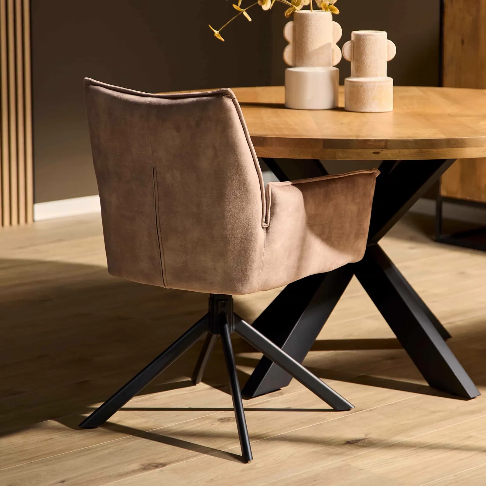 Dining chair Dani Beige Velvet Swivel - Starfurn