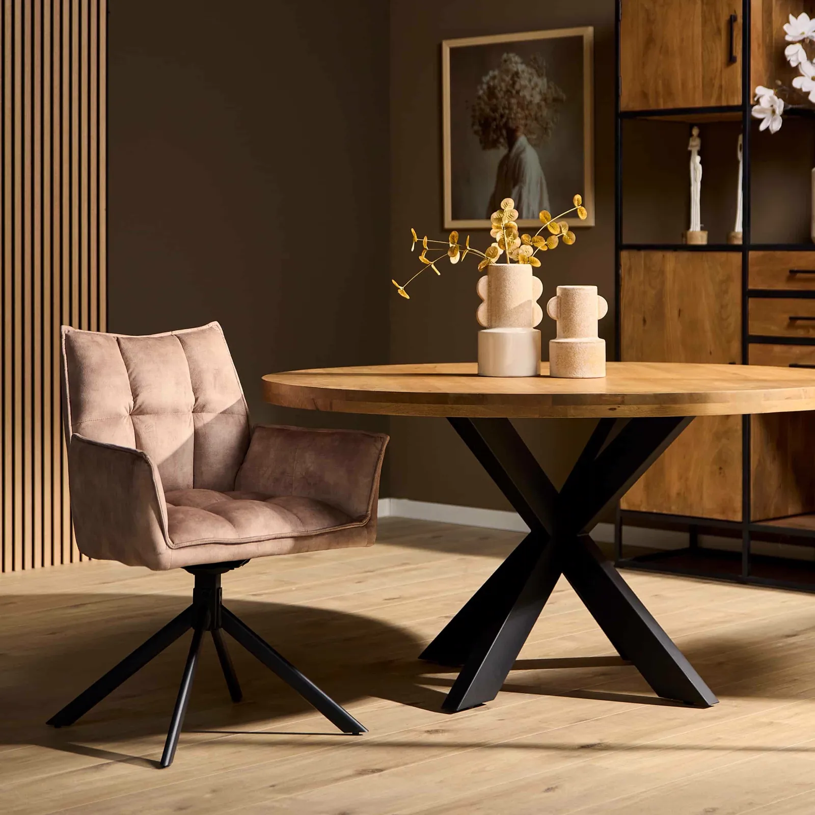 Dining chair Dani Beige Velvet Swivel - Starfurn