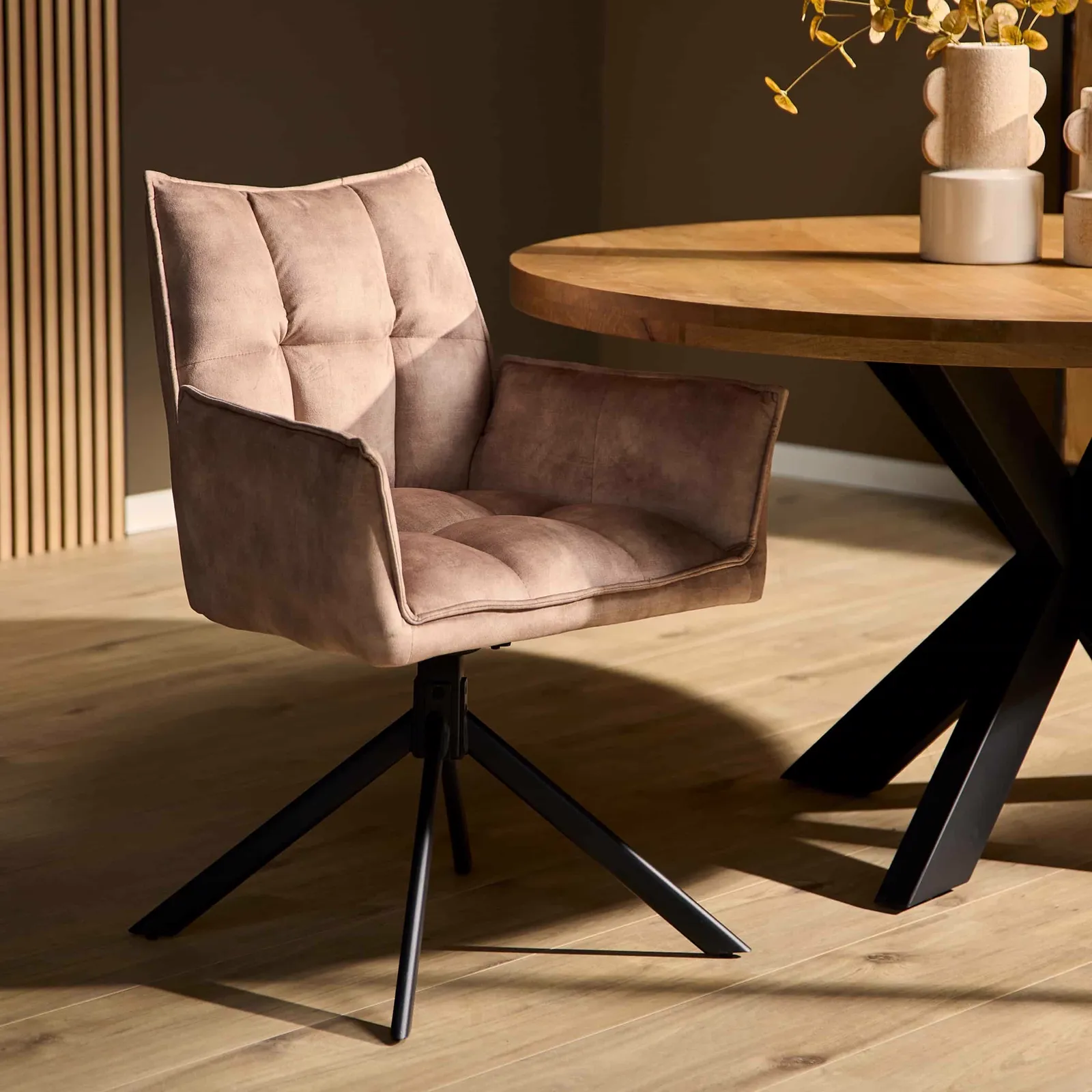 Dining chair Dani Beige Velvet Swivel - Starfurn