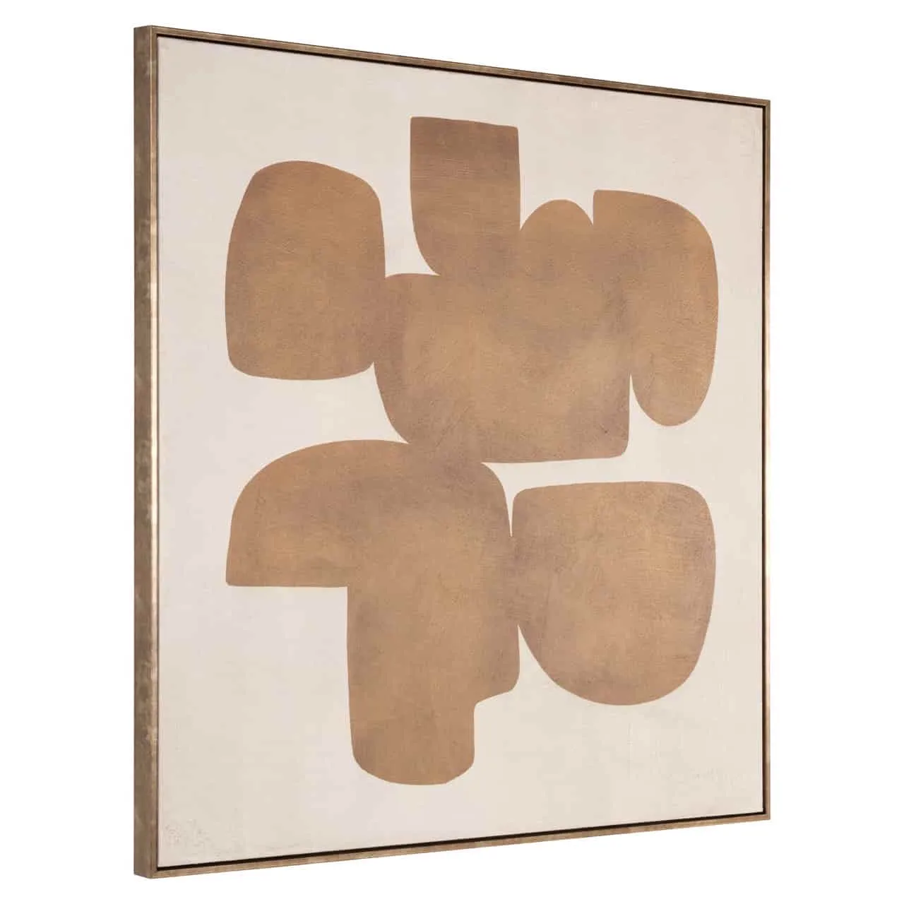 Das Wall art Odyssey gold left zeigt ein abstraktes Kunstwerk mit organischen Formen in Goldtönen auf hellem Hintergrund - Richmond Interiors