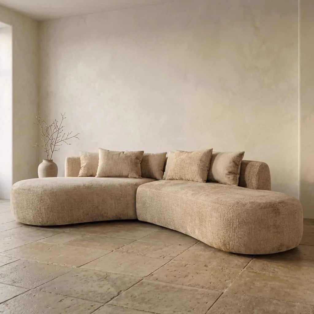 Sofa Cassie desert fusion 4-Sitzer als Ecksofa in einem minimalistischen Wohnzimmer mit hellen Wänden - Richmond Interiors