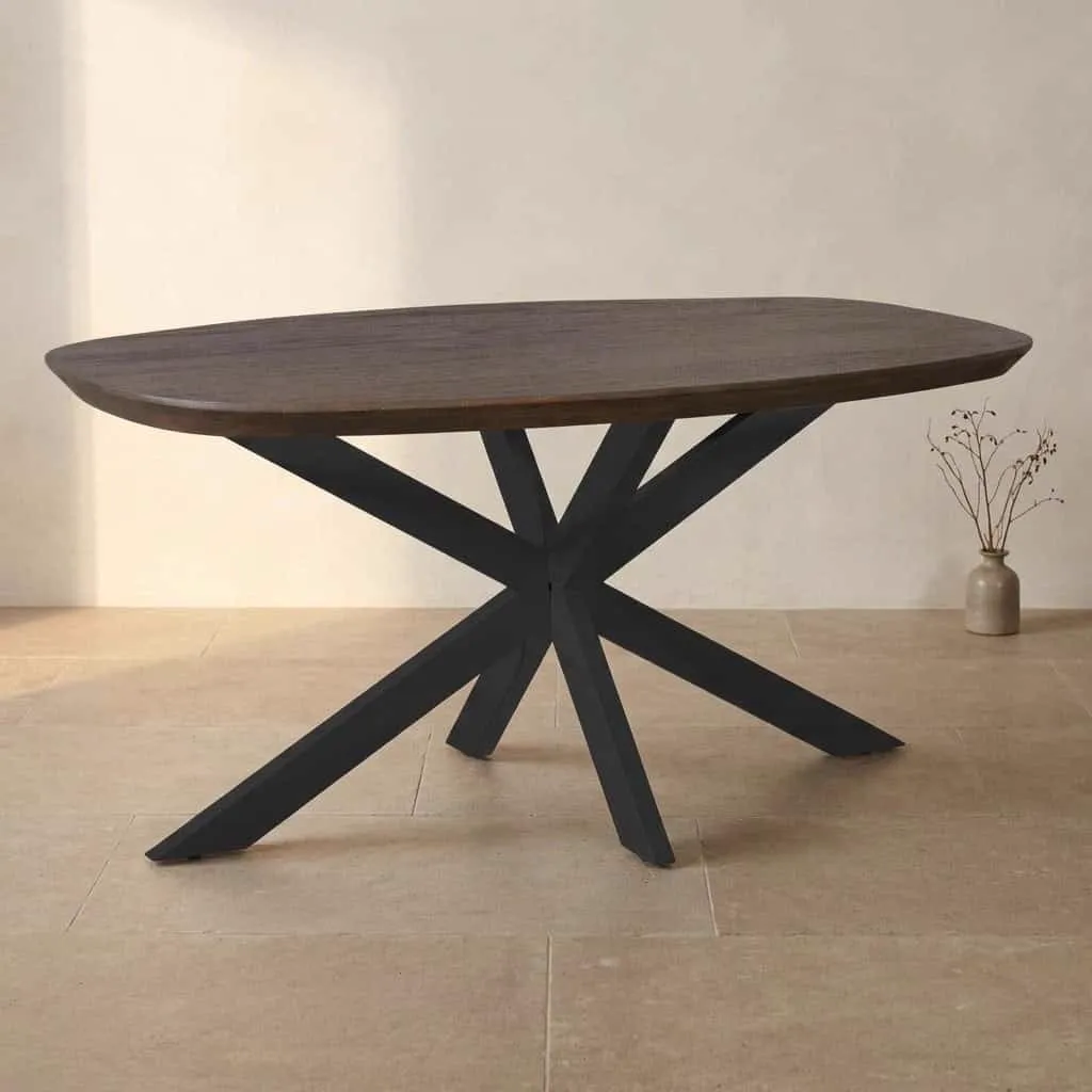 Dänischer ovaler Esstisch Madison Braun Fuß Schwarz Mangoholz 160 cm - Starfurn