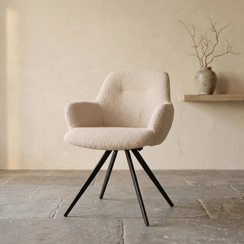 Doreen Boucle Beige Dining Chair - Livingfurn