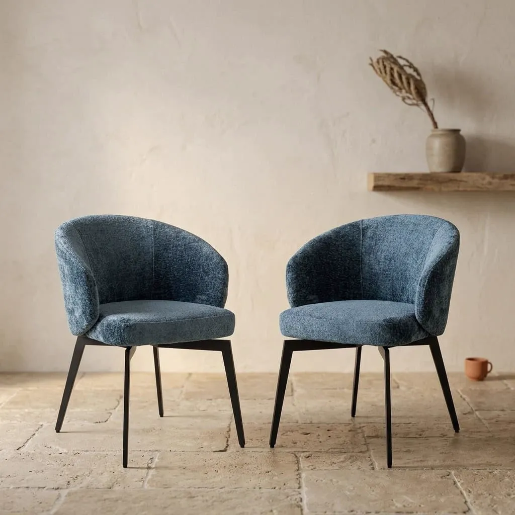 Amphara dining chair blue chenille flame retardant - Richmond Interiors