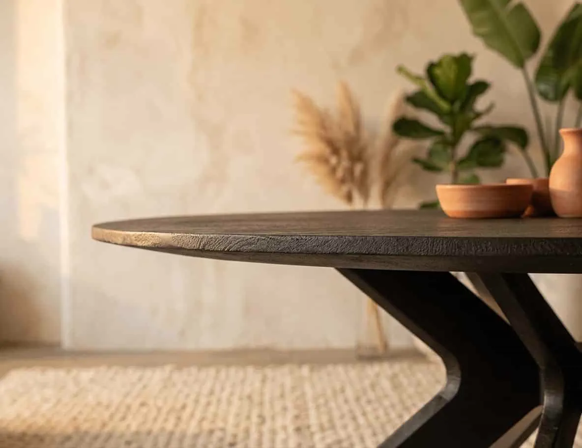 Dining table mango wood round black 150cm - Mokana Furniture