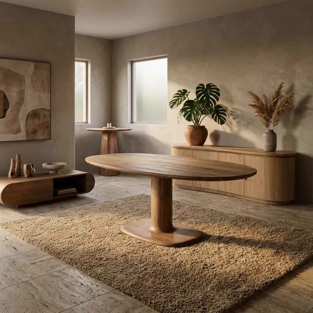 Esstisch Coco 180x110 cm - hellbraun in einem stimmungsvollen Wohnzimmer mit Holzmöbeln - Eleonora