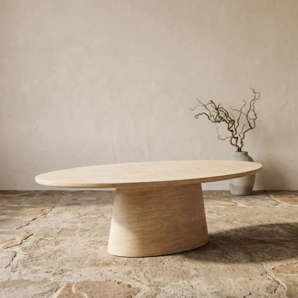 Esstisch Fictus beige 240 in einem Studio mit einer Vase mit Ästen auf einem Steinfußboden - Richmond Interiors