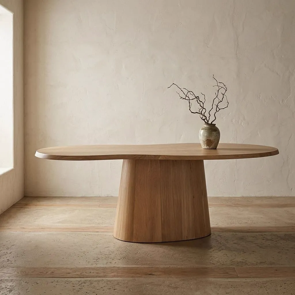 Der Esstisch Riva Naturiche 230 steht im Mittelpunkt eines minimalistischen Studios mit einer Vase und Ästen - Richmond Interiors