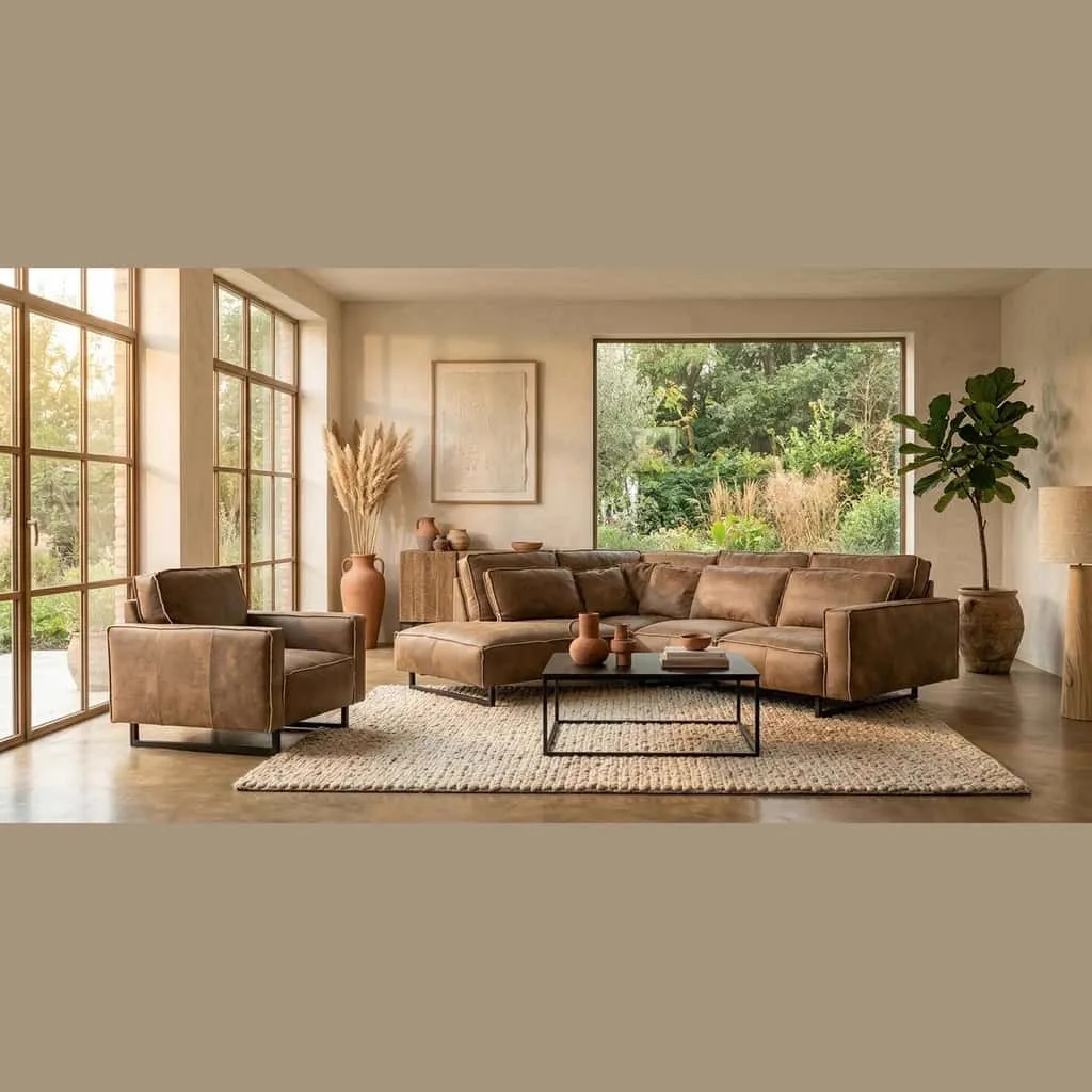 Monolithos Leather Corner Sofa