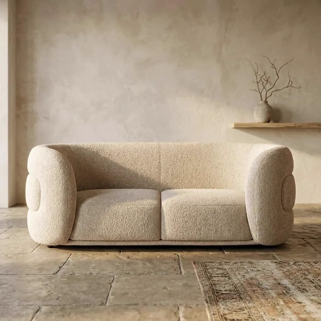Hundebett Bingo clay chenille in einem hellen Wohnzimmer mit Terrakotta-Bodenfliesen und einem Teppich - Richmond Interiors