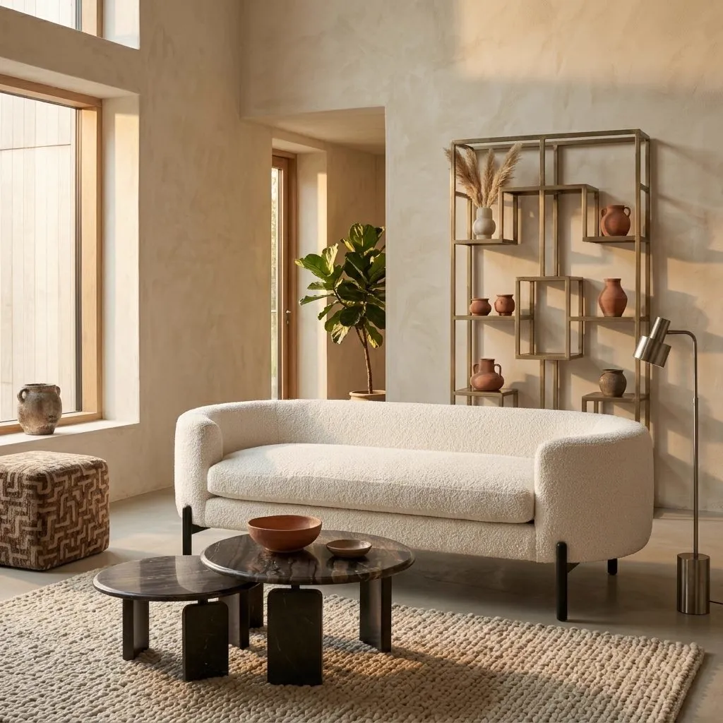 Hundebett Dolly sheep white in einem hellen Wohnzimmer mit Couchtisch und Teppich - Richmond Interiors