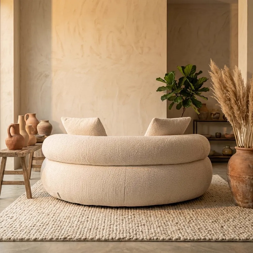 Der Loveseat Tivola lovely cream steht im Mittelpunkt auf einem hellen Teppich in einem stimmungsvollen Wohnzimmer - Richmond Interiors