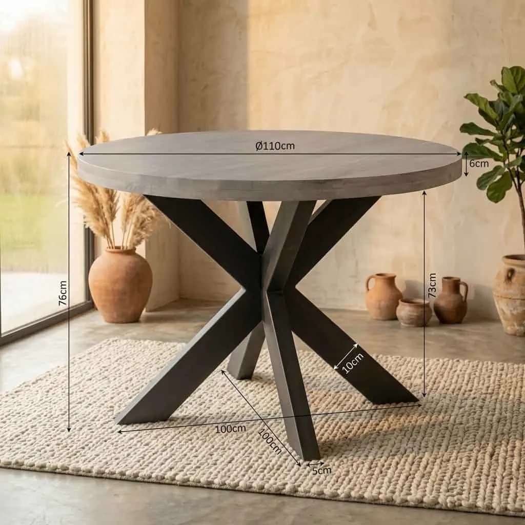 Round Dakota Dining Table Natural Mango Wood 110 cm - Starfurn