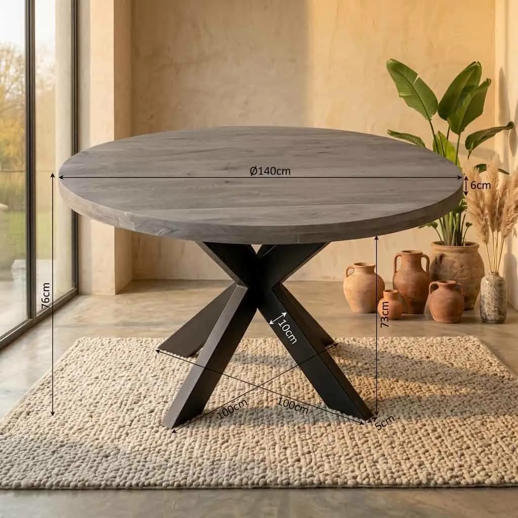 Round dining table Dakota Natural Mango Wood 140 cm - Starfurn