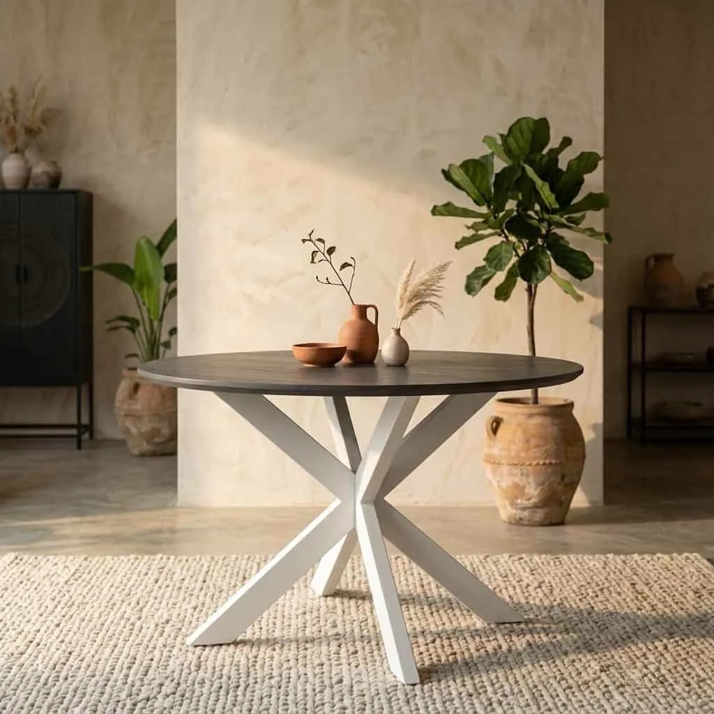Round Dining Table Madison Brown Sand Leg Mango Wood 110 cm - Starfurn
