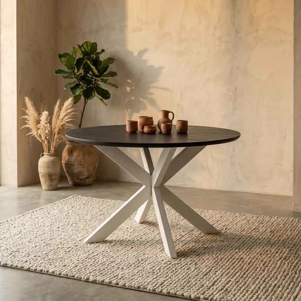 Round dining table Madison Brown Sand Leg Mango Wood 130 cm - Starfurn