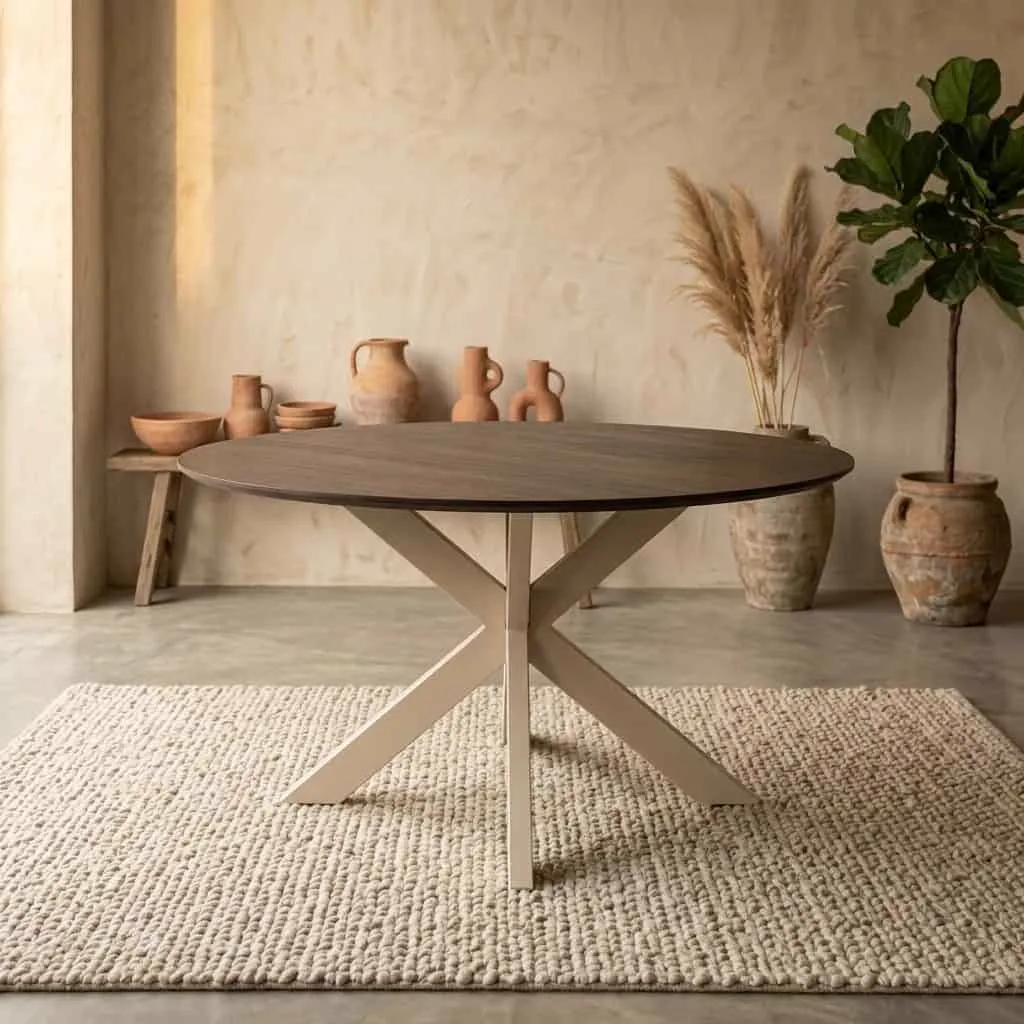 Round Dining Table Madison Brown Sand Leg Mango Wood 150 cm - Starfurn