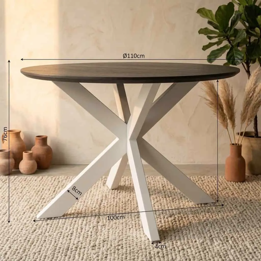 Round Dining Table Madison Brown Black Leg Mango Wood 110 cm - Starfurn