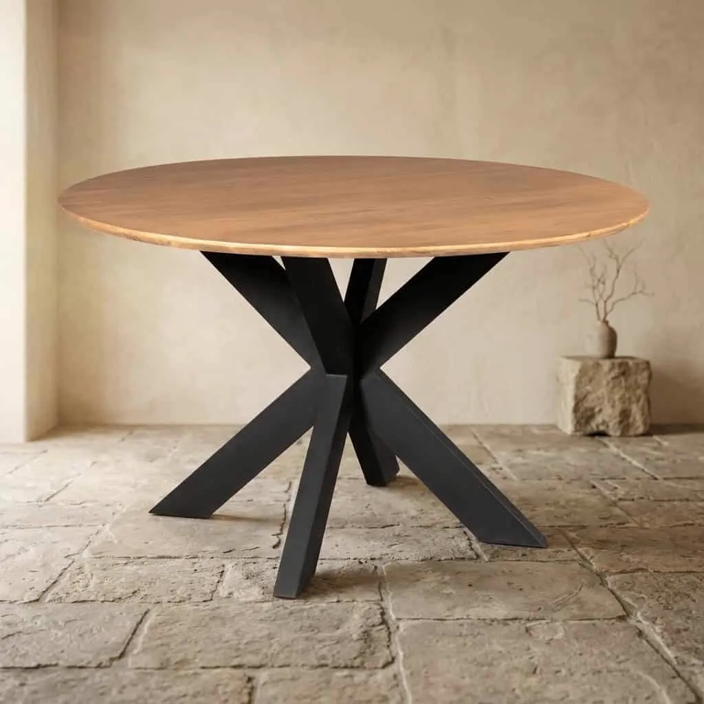 Round dining table Madison Natural Mango Wood 130 cm - Starfurn