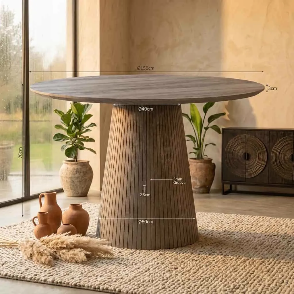 Round dining table Solana Natural Mango Wood 150 cm - Starfurn