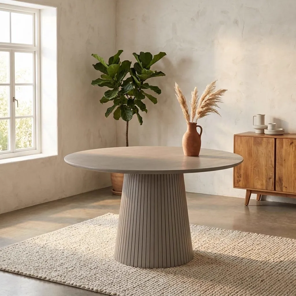 Round dining table Solana Taupe Mango Wood 130 cm - Starfurn