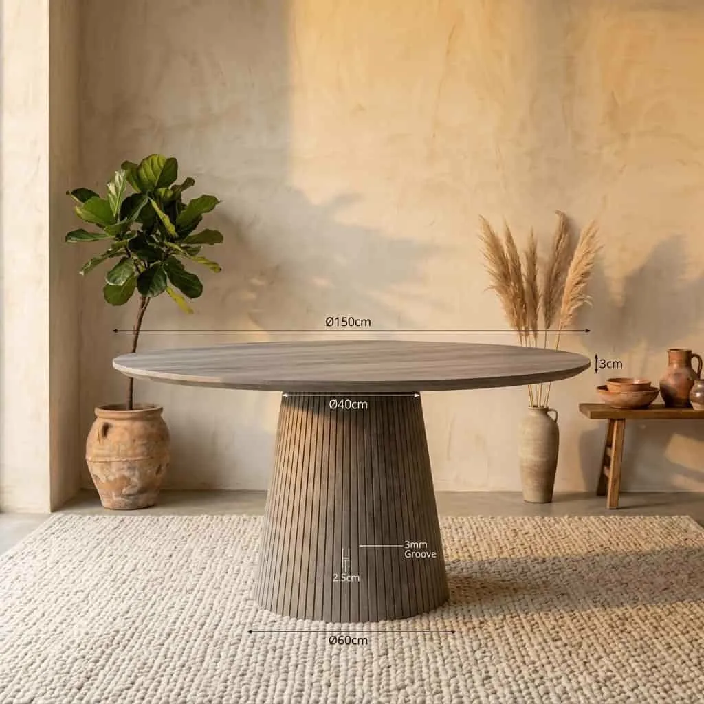 Round Dining Table Solana Taupe Mango Wood 150 cm - Starfurn