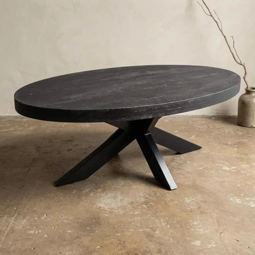 Oval Black Mango Wood Coffee Table - Mokana Furniture