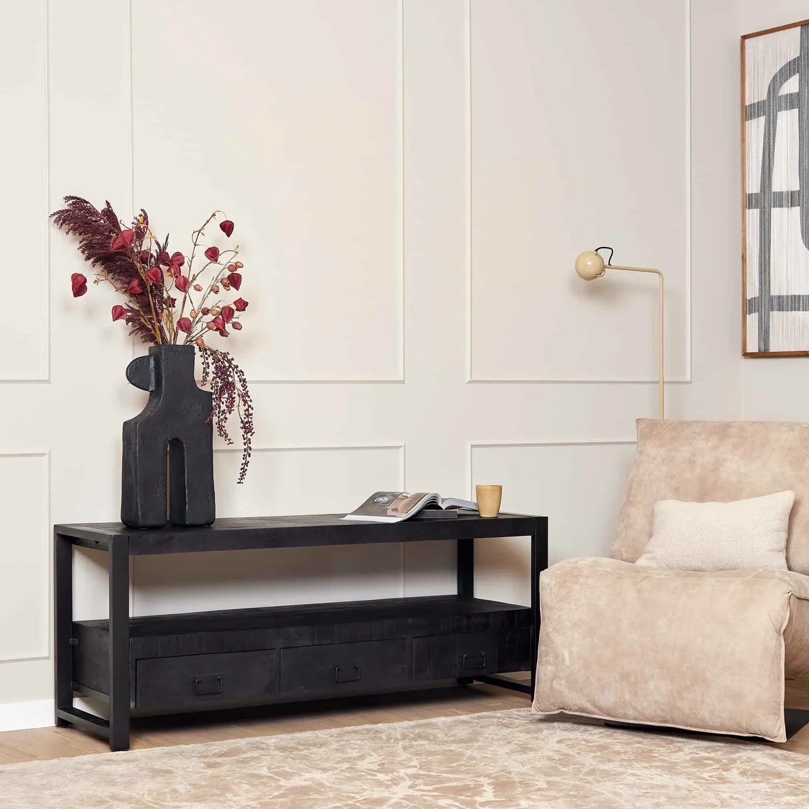 TV Unit Boaz Black Mango Wood 150 cm - Starfurn