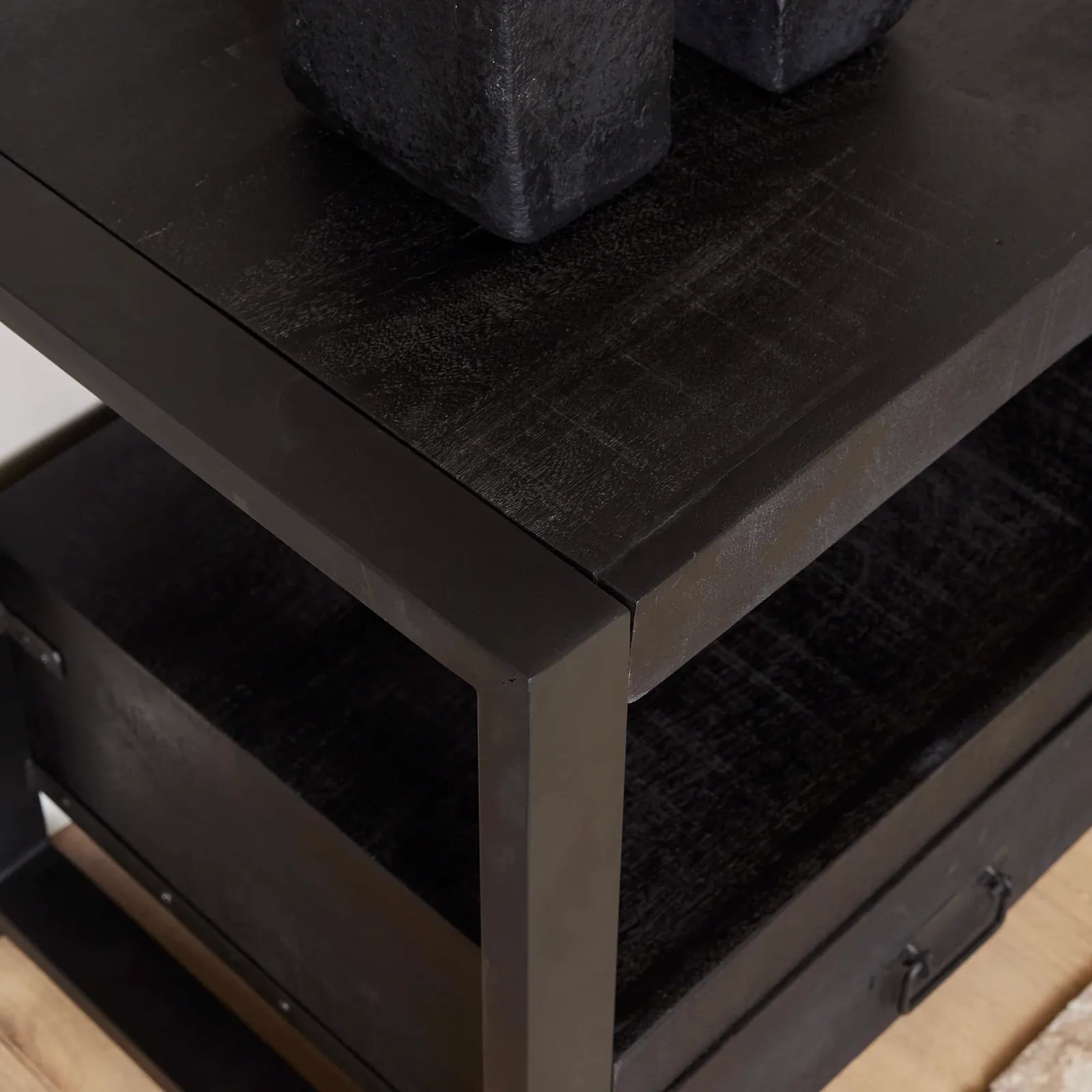 TV Unit Boaz Black Mango Wood 150 cm - Starfurn