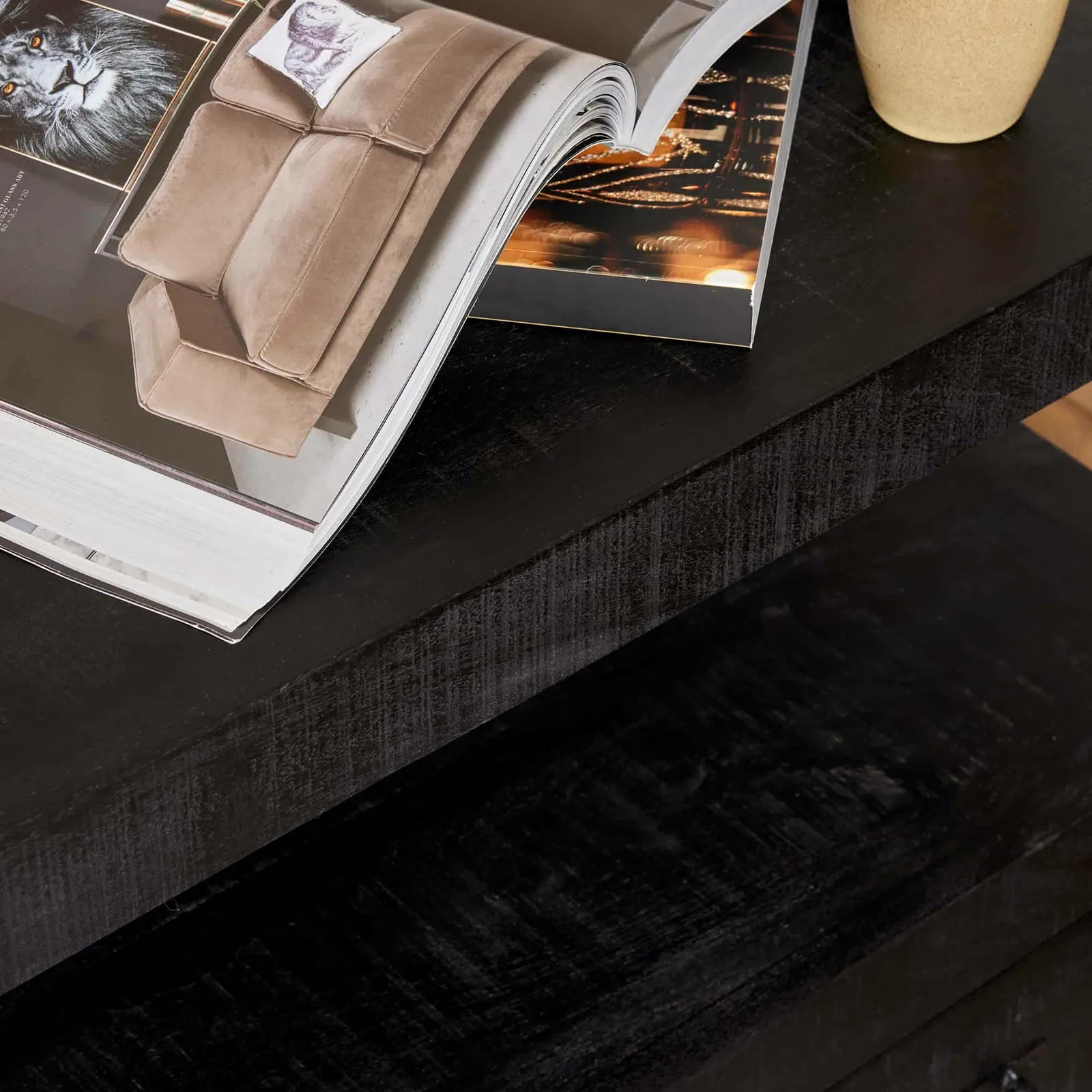 TV Unit Boaz Black Mango Wood 180 cm - Starfurn