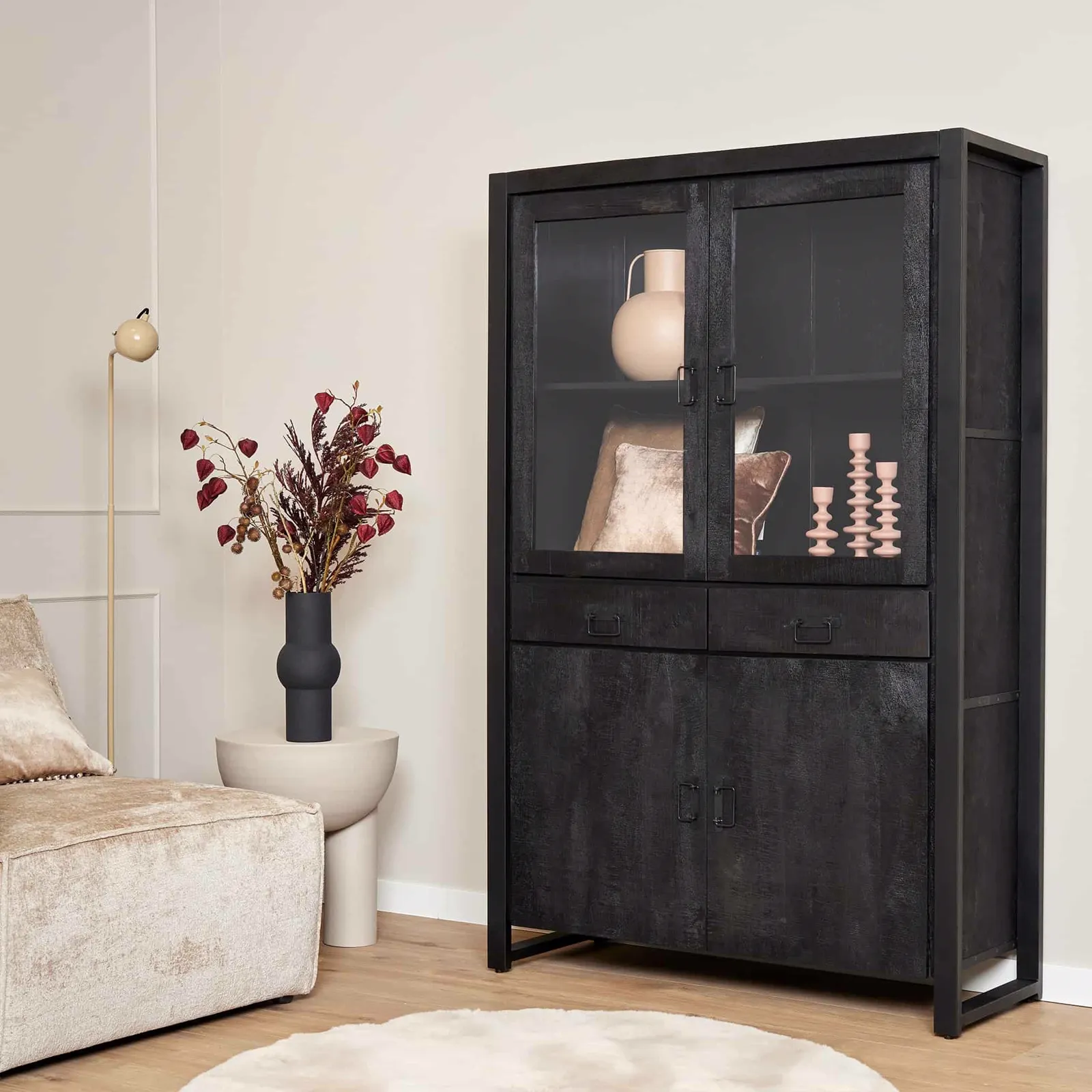 Display cabinet Boaz Black Mango Wood 115 cm - Starfurn