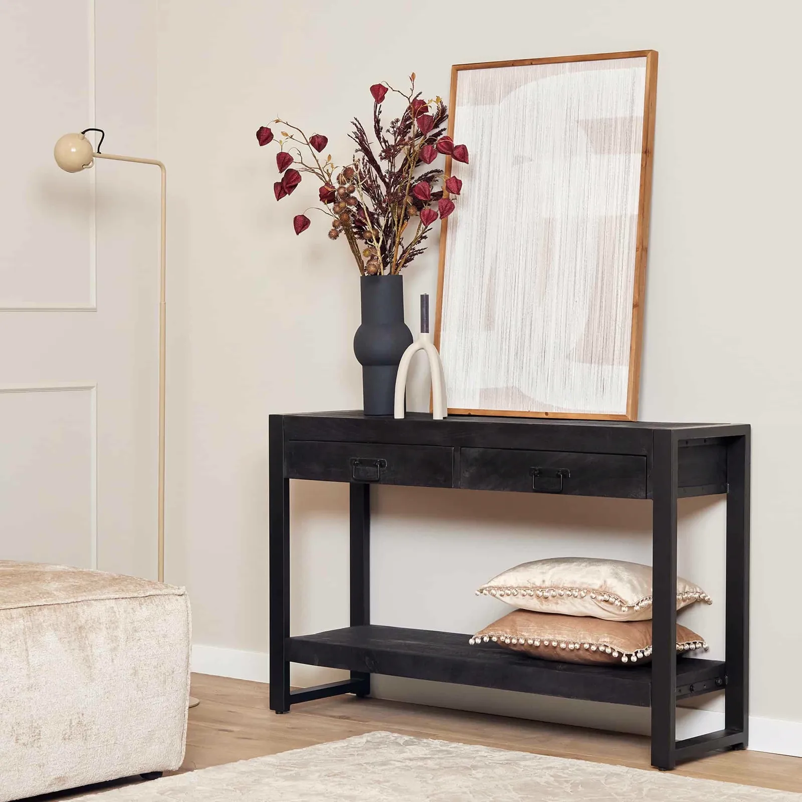 Side table Boaz Black Mango Wood 120 cm - Starfurn