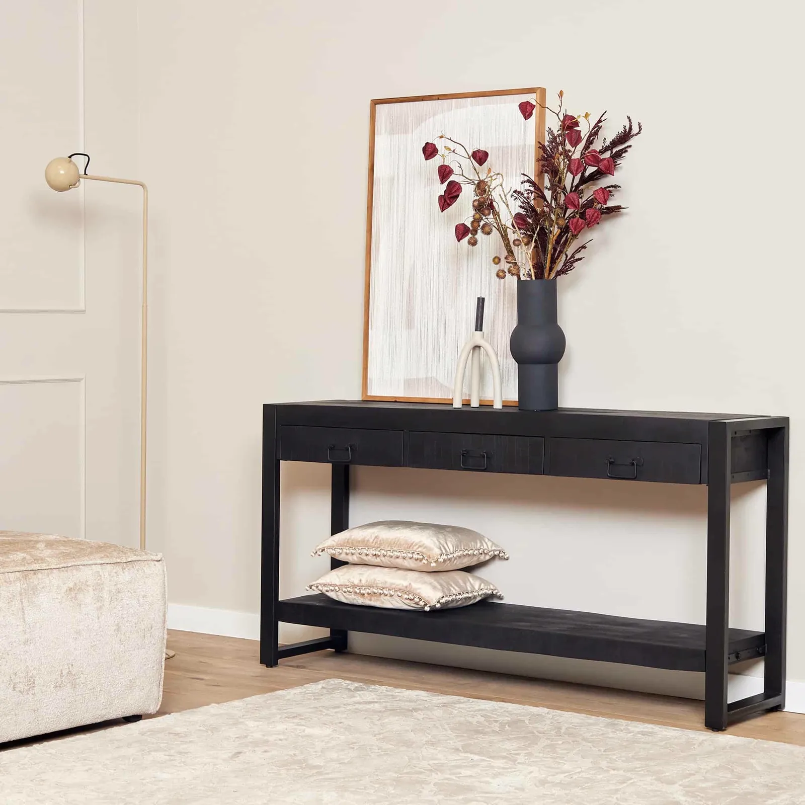 Side table Boaz Black Mango Wood 150 cm - Starfurn