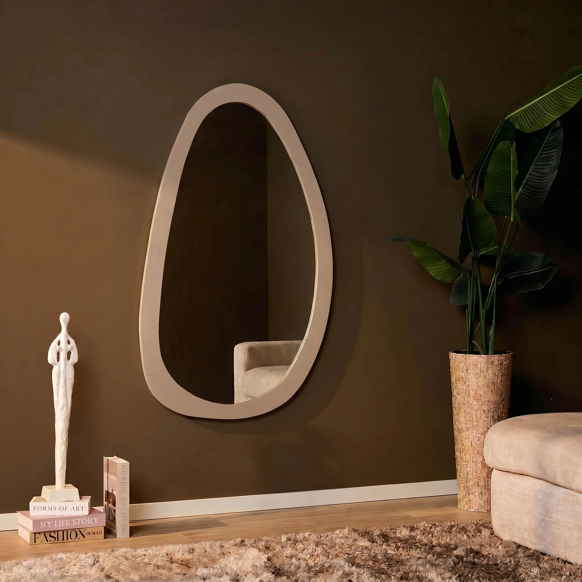 Organic Wall Mirror Lou, Mango Wood Sand 70 cm - Starfurn