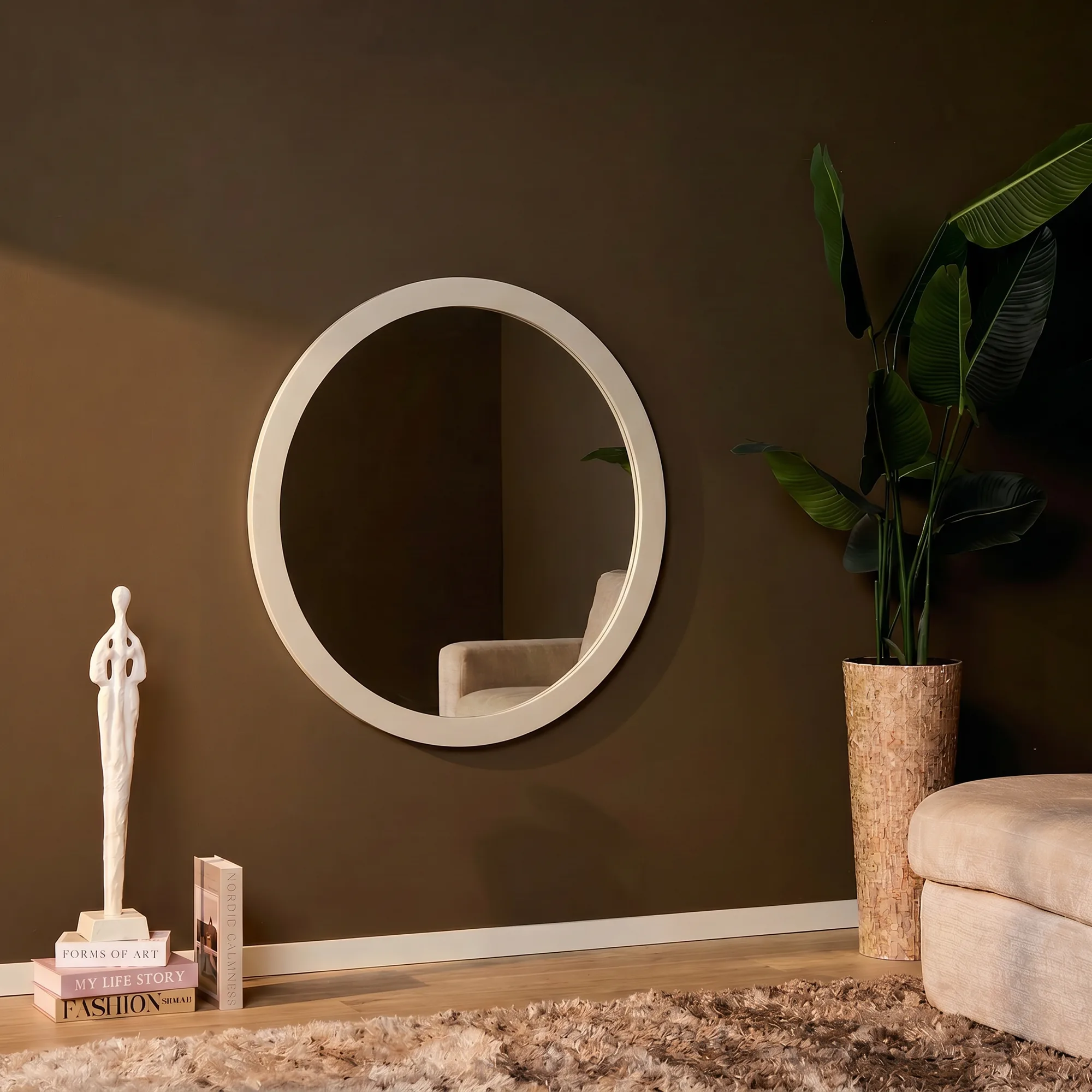Round mirror Dide, mango wood with sand finish 60 cm - Starfurn