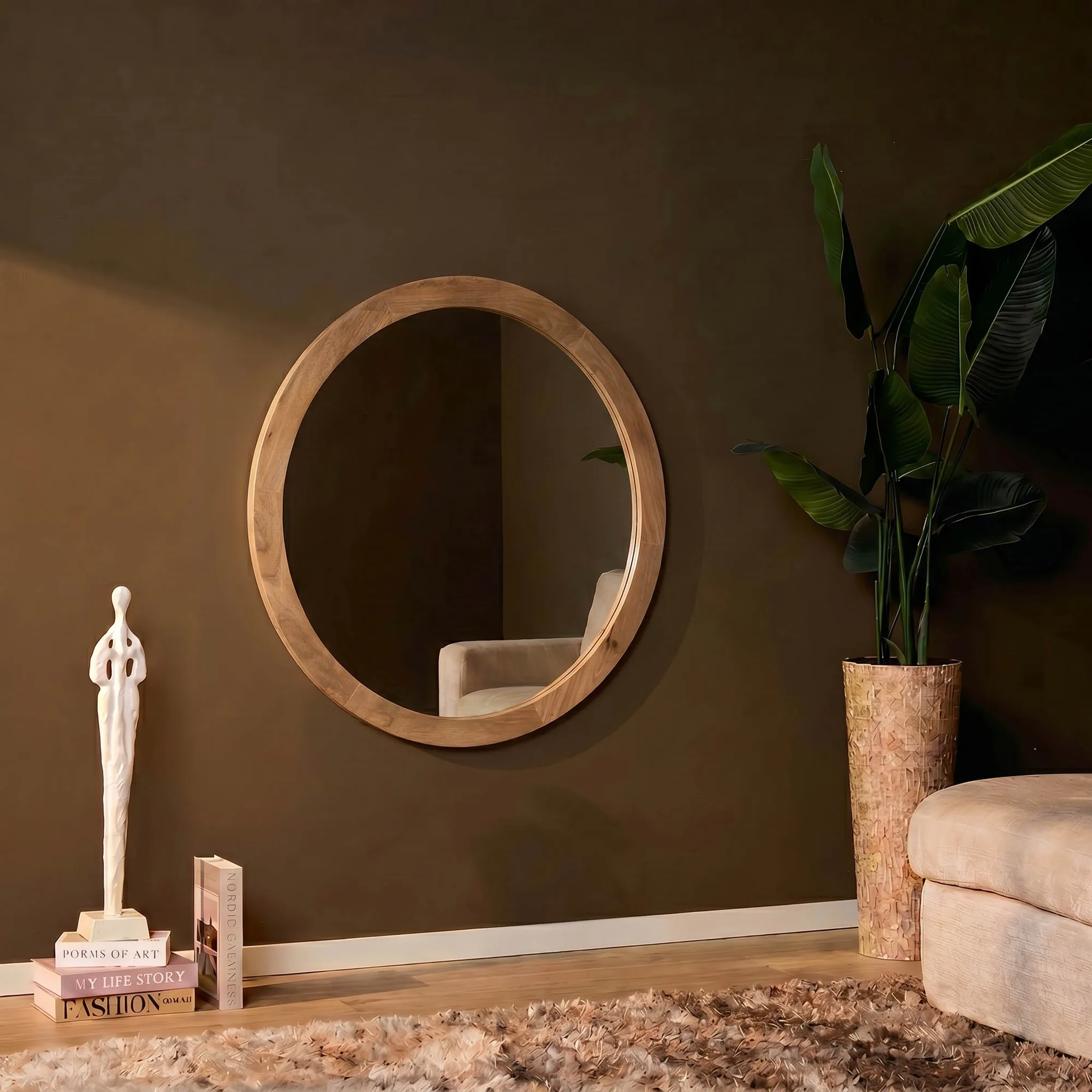 Runder Wandspiegel Dide, natur Mangoholz 40 cm (Glas) - Starfurn