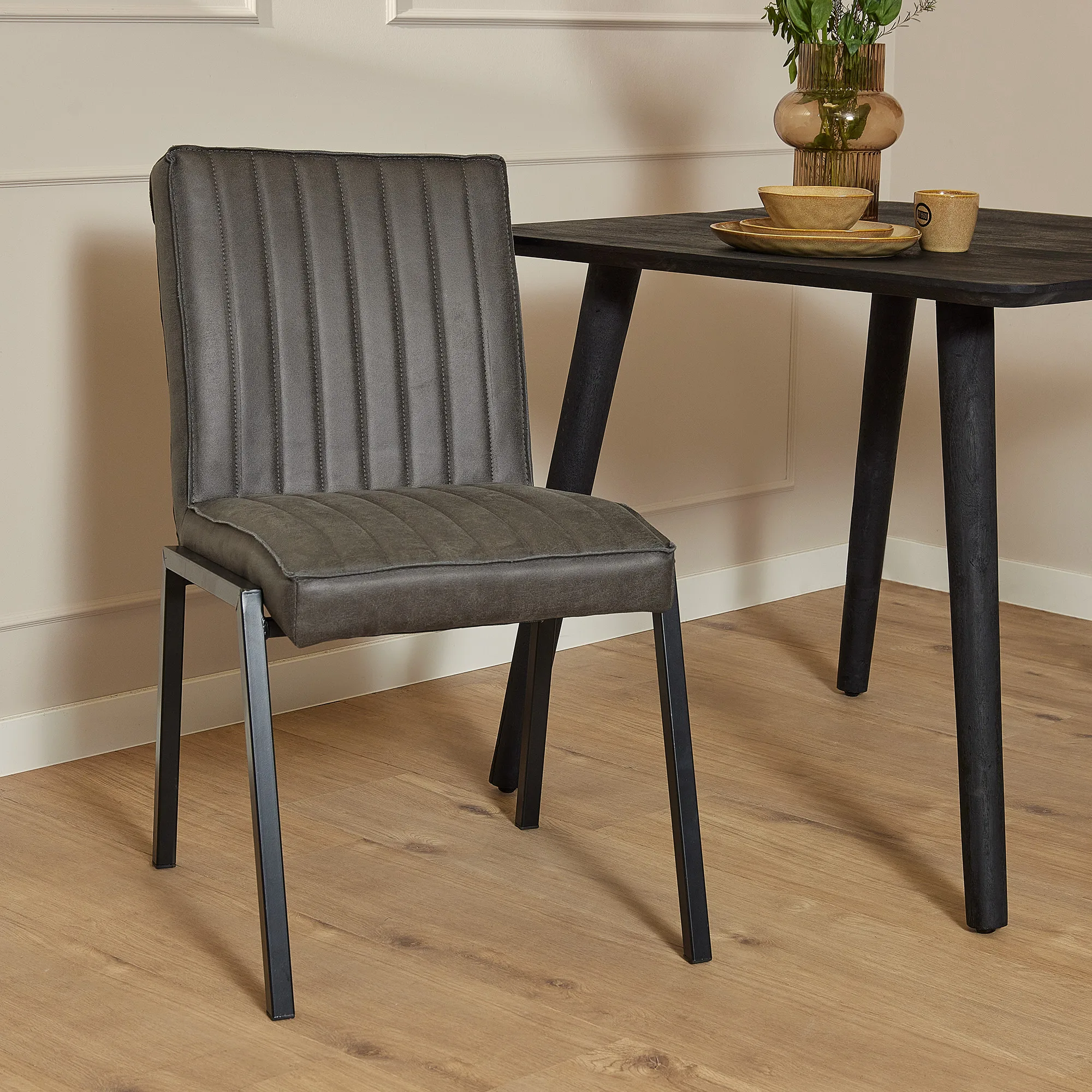 Industriële eetkamerstoel Tivoli, antraciet eco leer (set van 2) - Starfurn