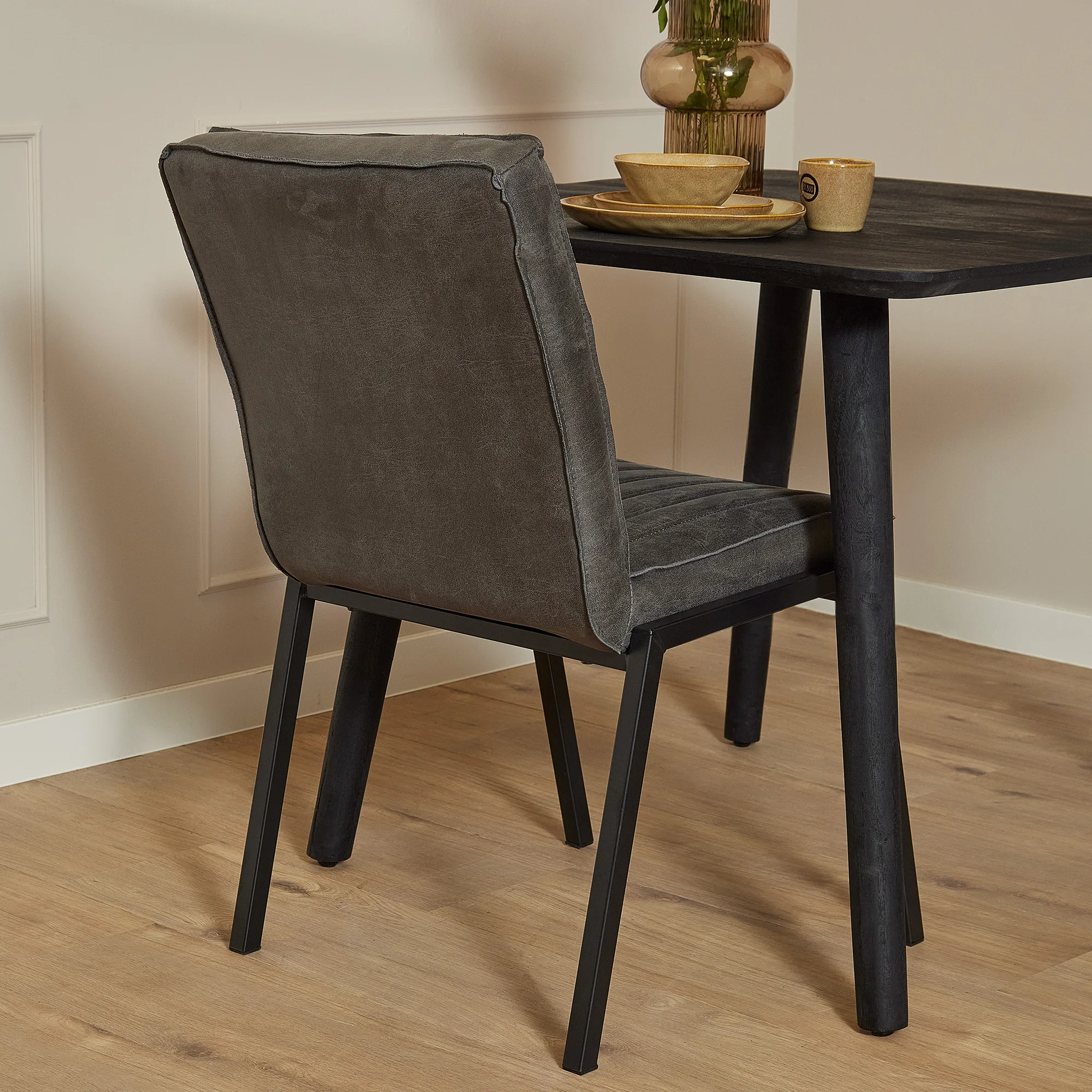 Industriële eetkamerstoel Tivoli, antraciet eco leer (set van 2) - Starfurn
