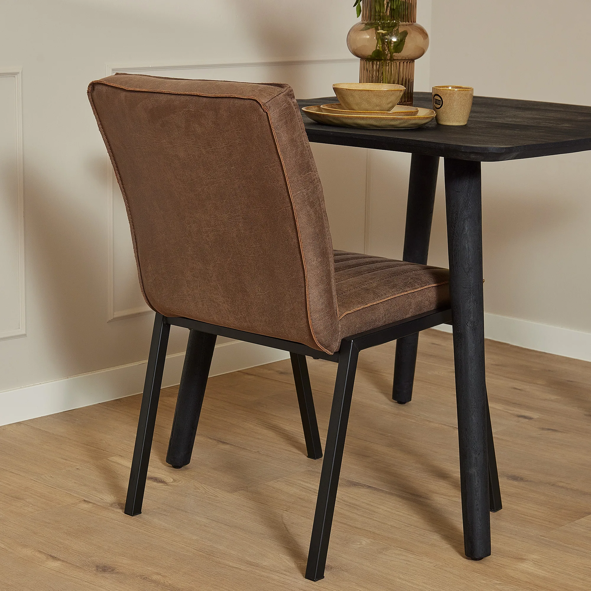 Eetkamerstoel Tivoli, Industrieel Bruin Eco Leer (set van 2) - Starfurn