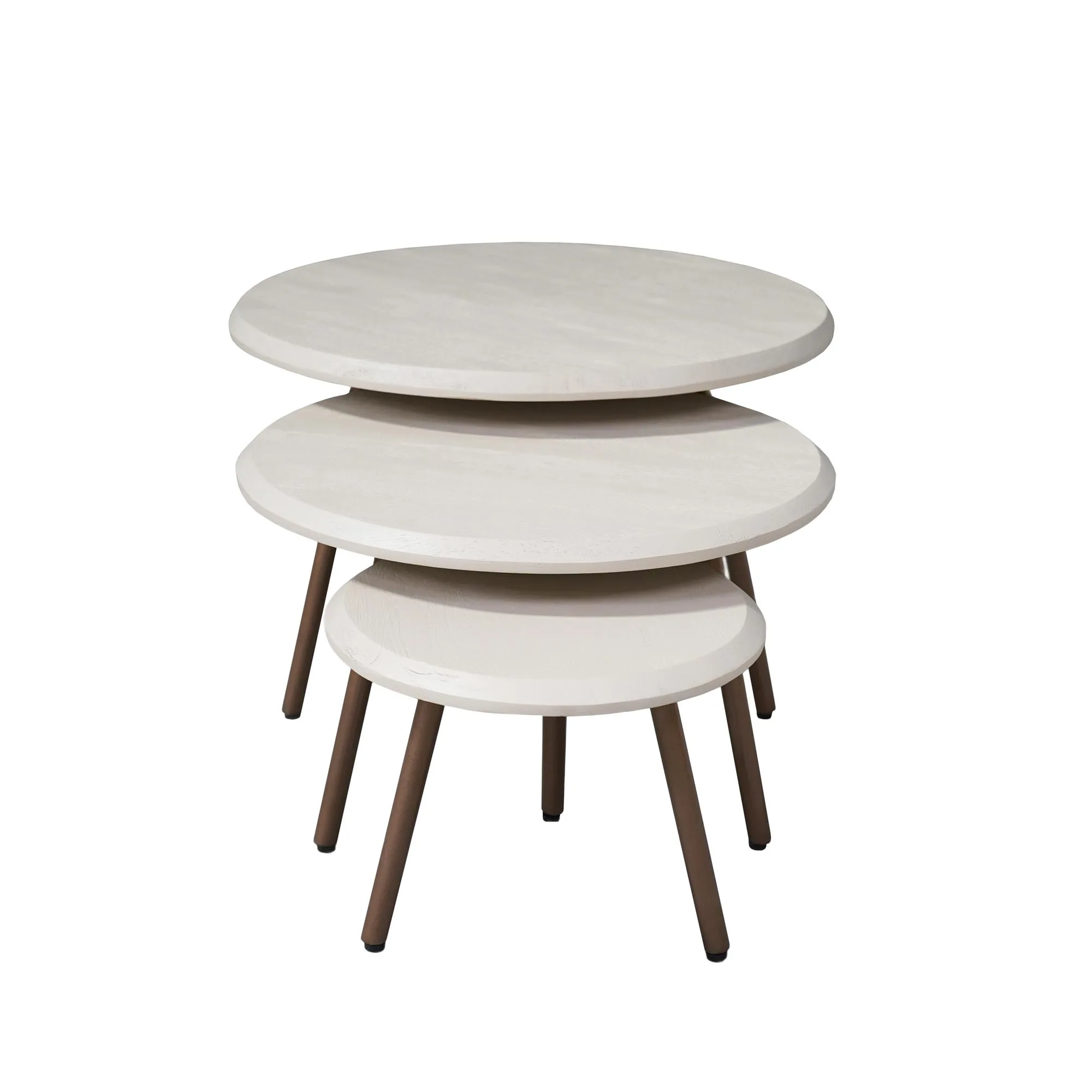 Ronde salontafelset Ohio, set van 3, zand mangohout - Starfurn