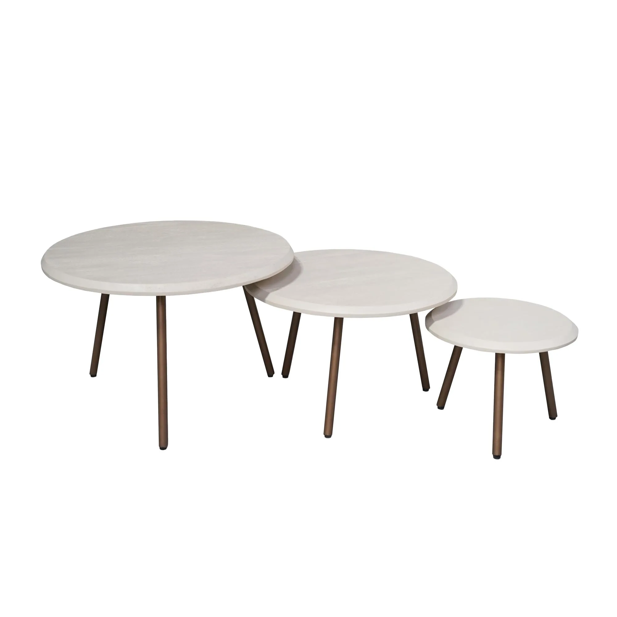 Ronde salontafelset Ohio, set van 3, zand mangohout - Starfurn