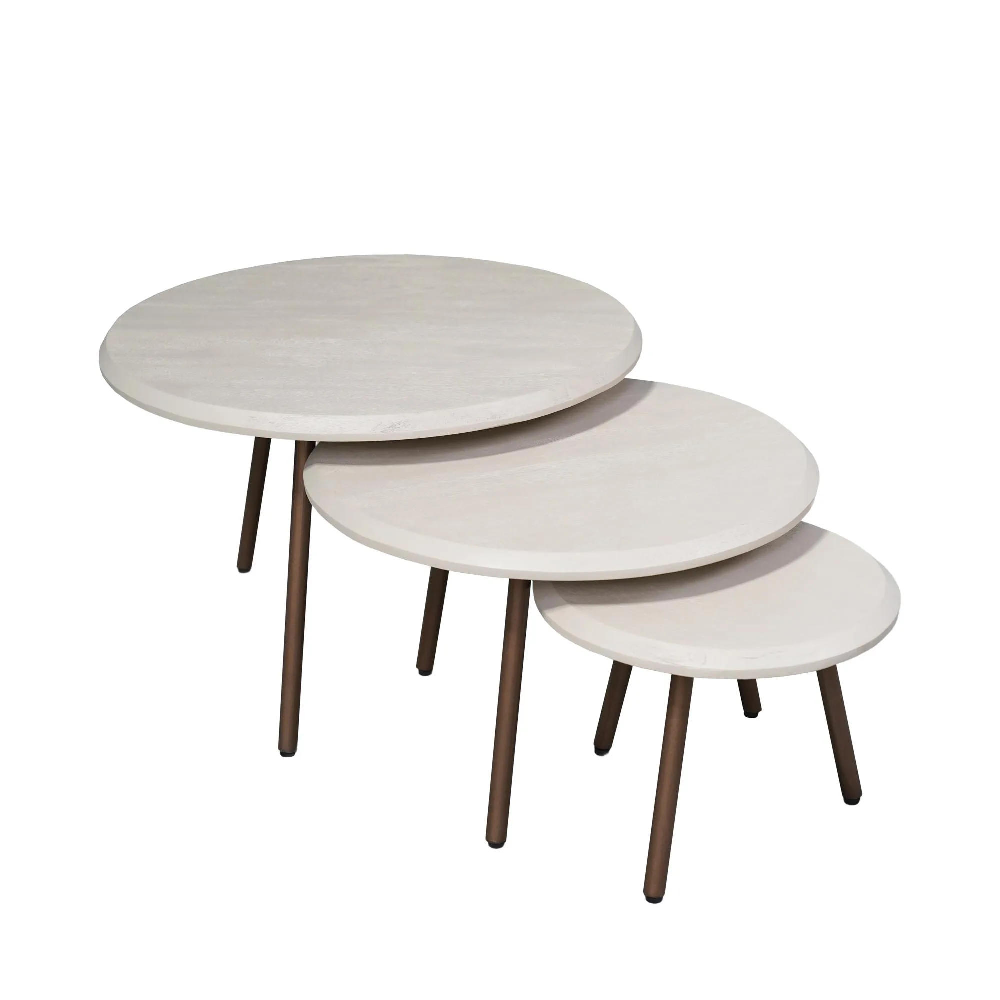 Ronde salontafelset Ohio, set van 3, zand mangohout - Starfurn